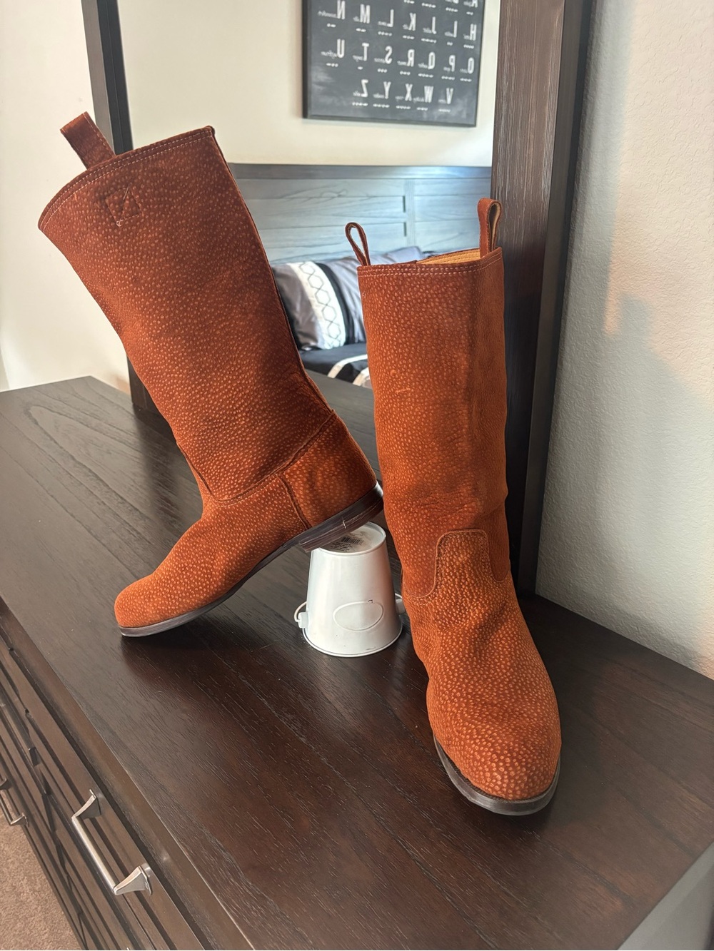 Rust Pebbled Leather Pull On Boots Mens 12 Handmade Boho Western Cowboy